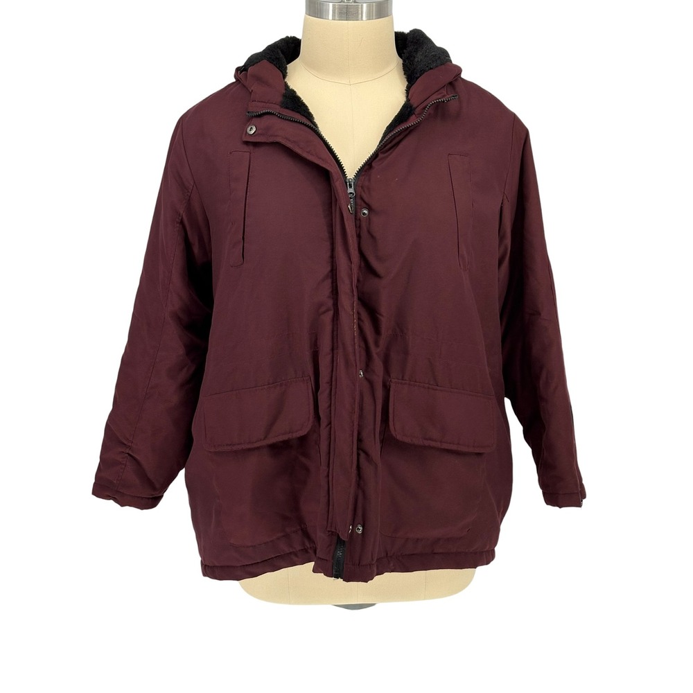 New Look Parka Jacket Burgundy Faux Fur Hooded Plus Size 3X